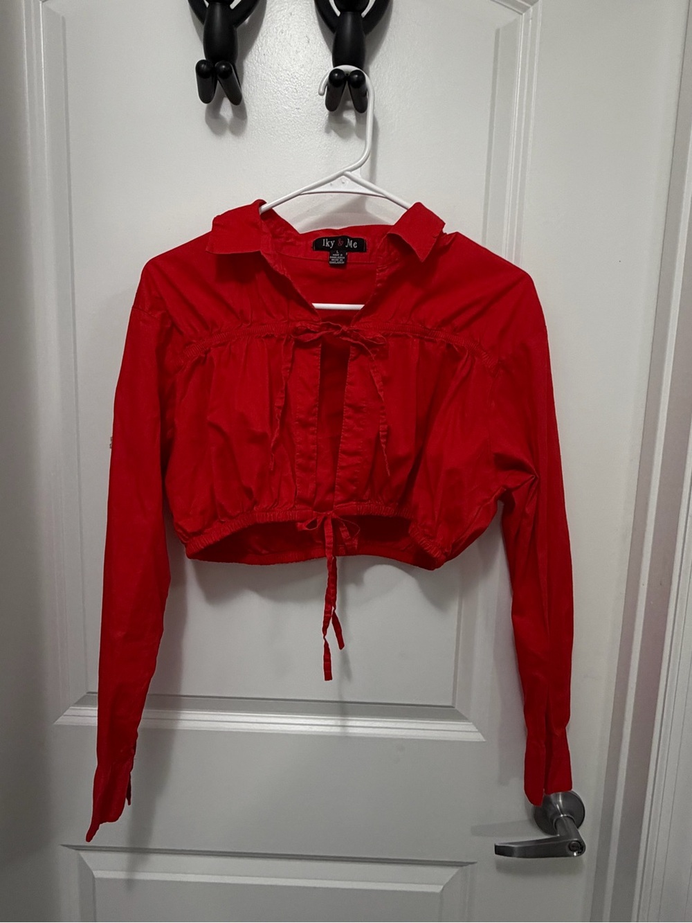 Red Cropped Drawstring Shirt